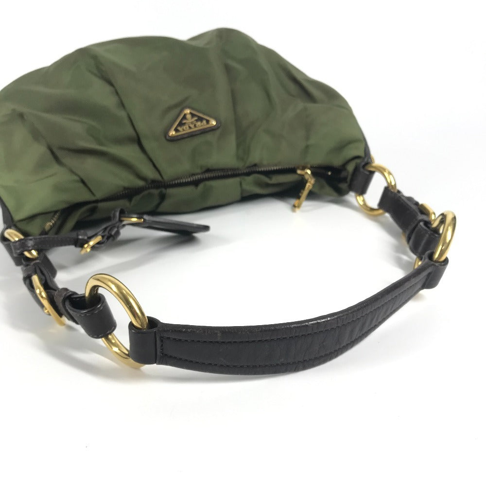 PRADA BR3795 Triangle Logo Plate Bag, Shoulder Bag, Leather/Nylon, Unisex, Khaki