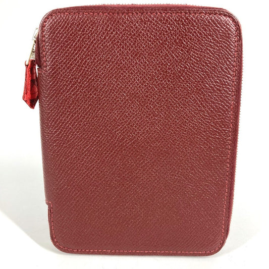 HERMES アザップ アジェンダ シルクイン システム手帳 ステーショナリー ラウンドファスナー 手帳カバー レザー ユニセックス ワインレッド系