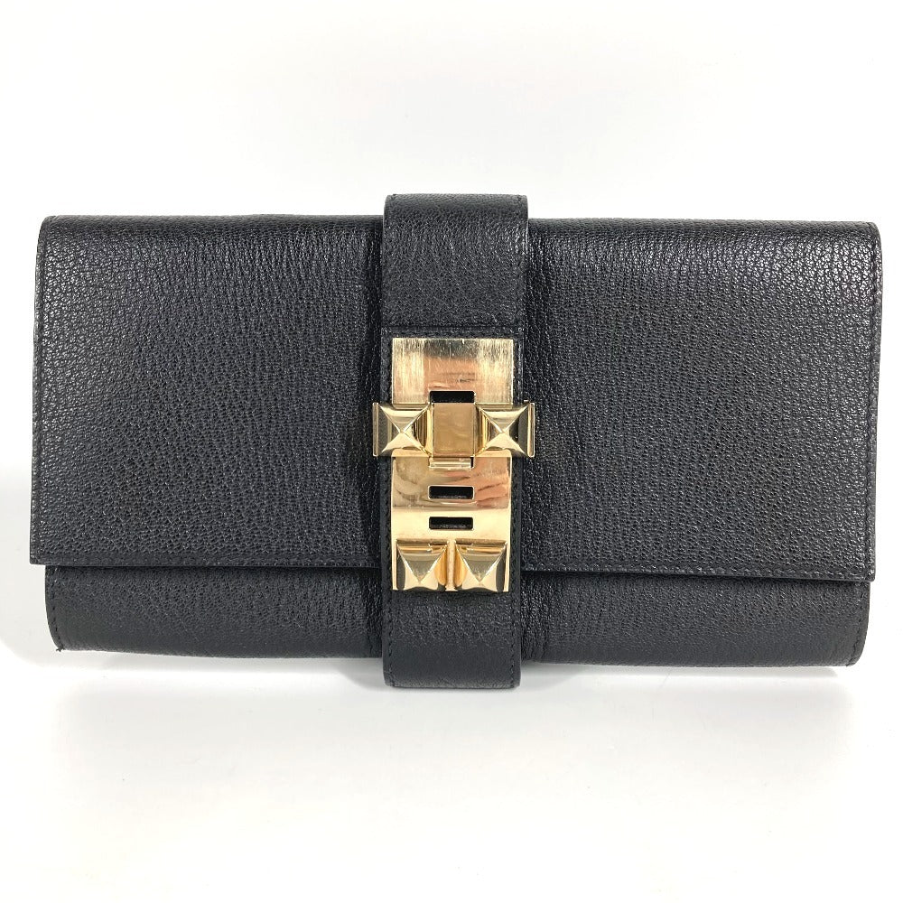 HERMES Pochette Medor Logo Pouch, Second Bag, Clutch Bag, Leather, Unisex, Black