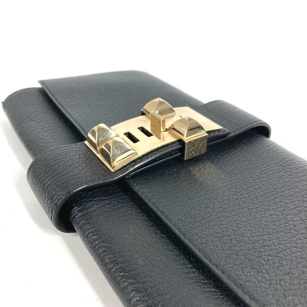HERMES Pochette Medor Logo Pouch, Second Bag, Clutch Bag, Leather, Unisex, Black