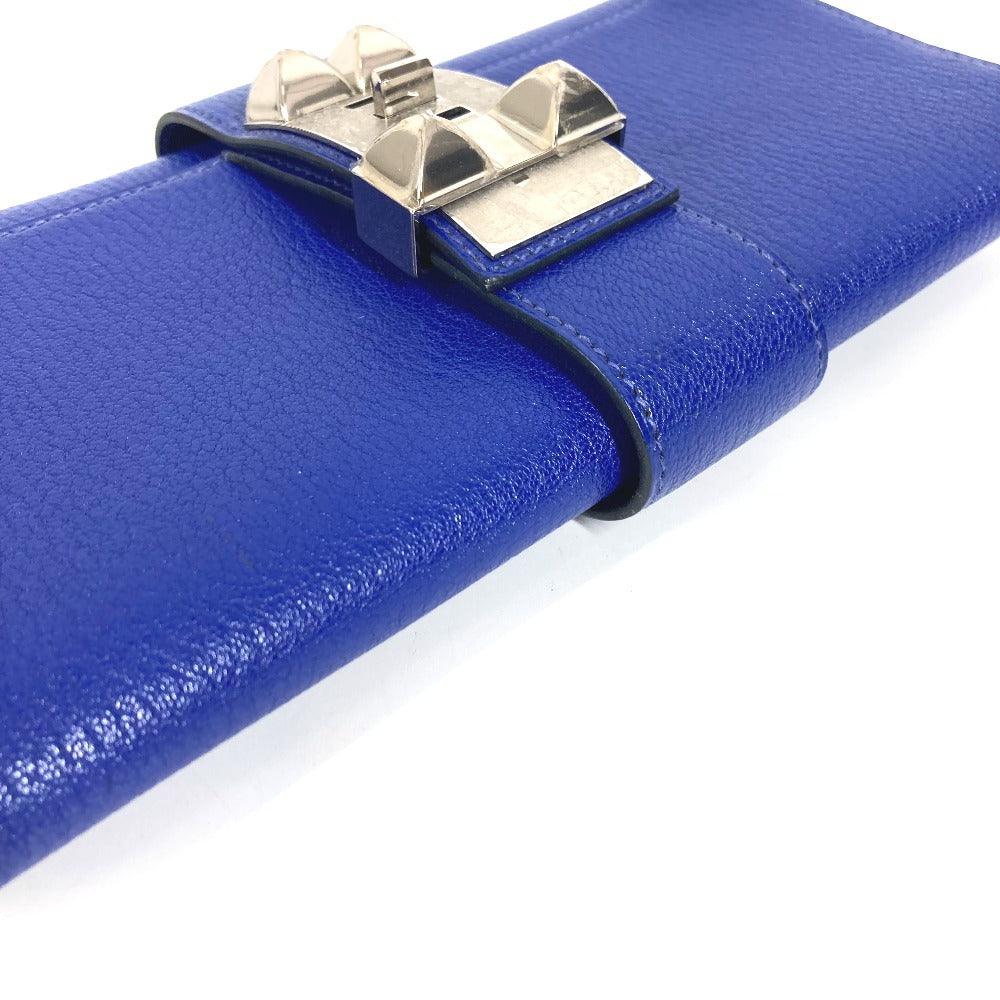 HERMES ポシェットメドール ロゴ ポーチ セカンドバッグ カバン クラッチバッグ レザー ユニセックス ブルー