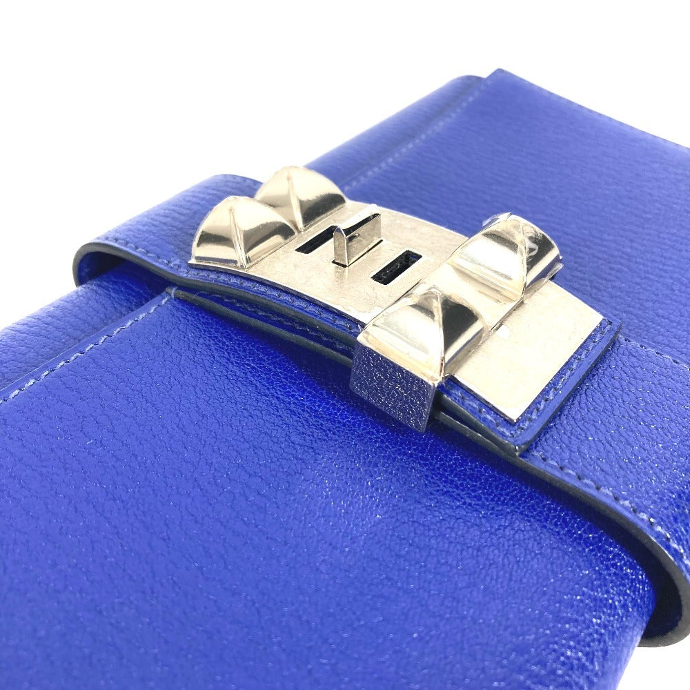 HERMES ポシェットメドール ロゴ ポーチ セカンドバッグ カバン クラッチバッグ レザー ユニセックス ブルー