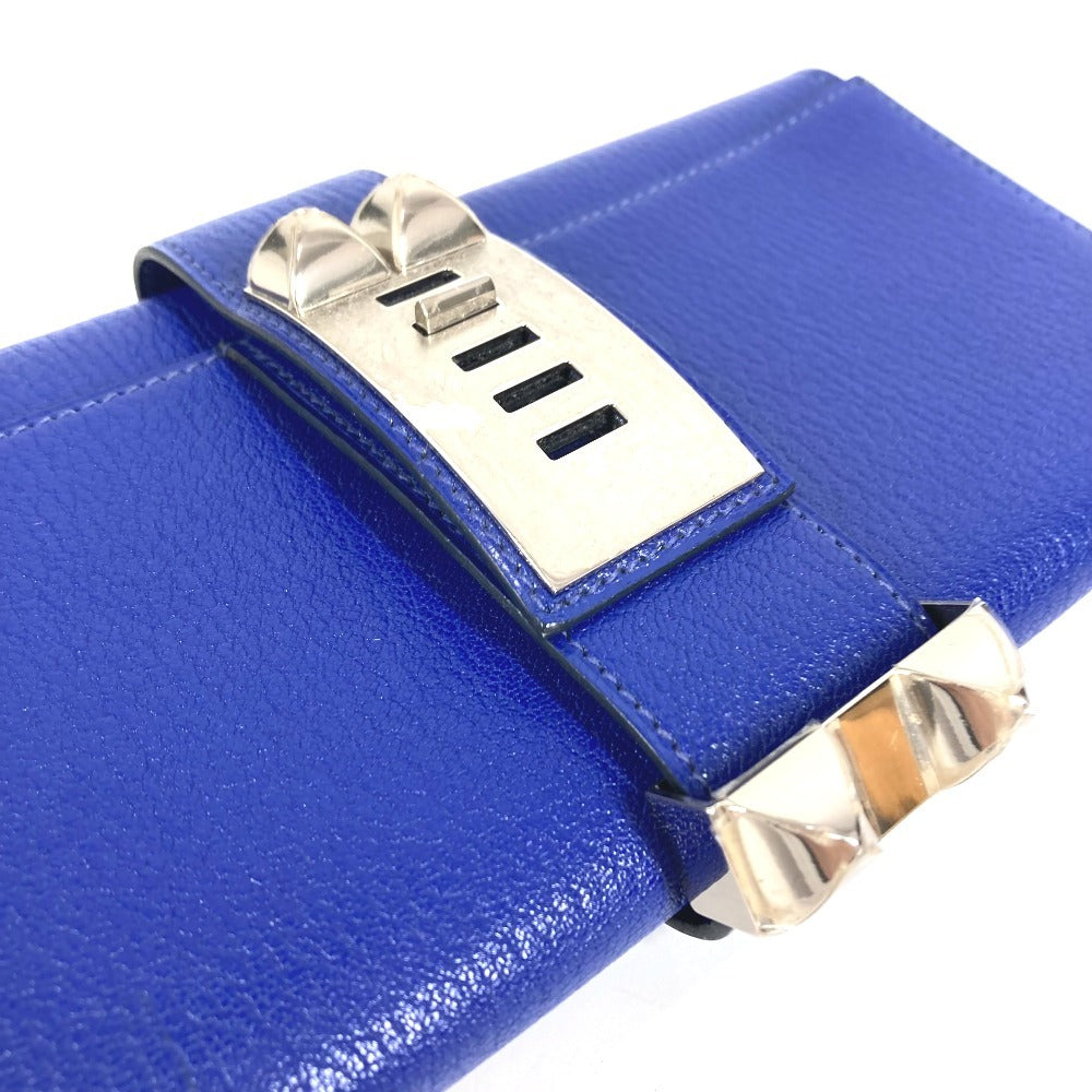 HERMES ポシェットメドール ロゴ ポーチ セカンドバッグ カバン クラッチバッグ レザー ユニセックス ブルー
