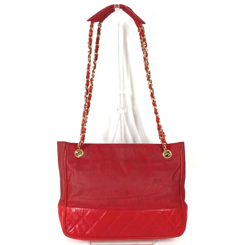CHANEL Vintage CC Coco Mark Logo Matelasse Quilted Bag W Chain Shoulder Bag Tote Bag Shoulder Bag Leather/Coated Canvas Unisex Red