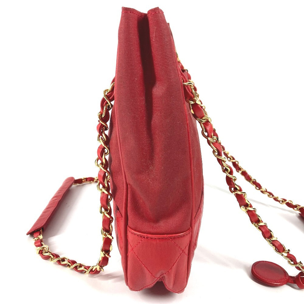 CHANEL Vintage CC Coco Mark Logo Matelasse Quilted Bag W Chain Shoulder Bag Tote Bag Shoulder Bag Leather/Coated Canvas Unisex Red
