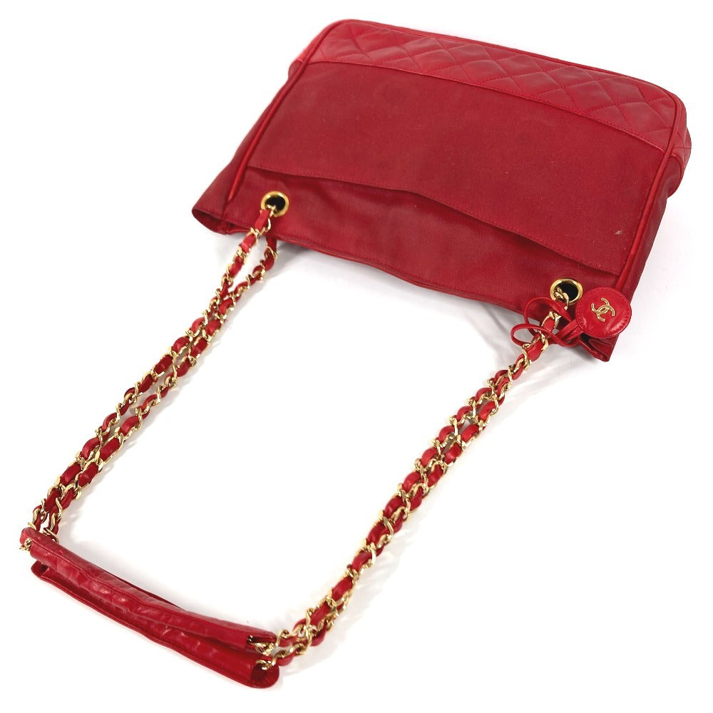 CHANEL Vintage CC Coco Mark Logo Matelasse Quilted Bag W Chain Shoulder Bag Tote Bag Shoulder Bag Leather/Coated Canvas Unisex Red