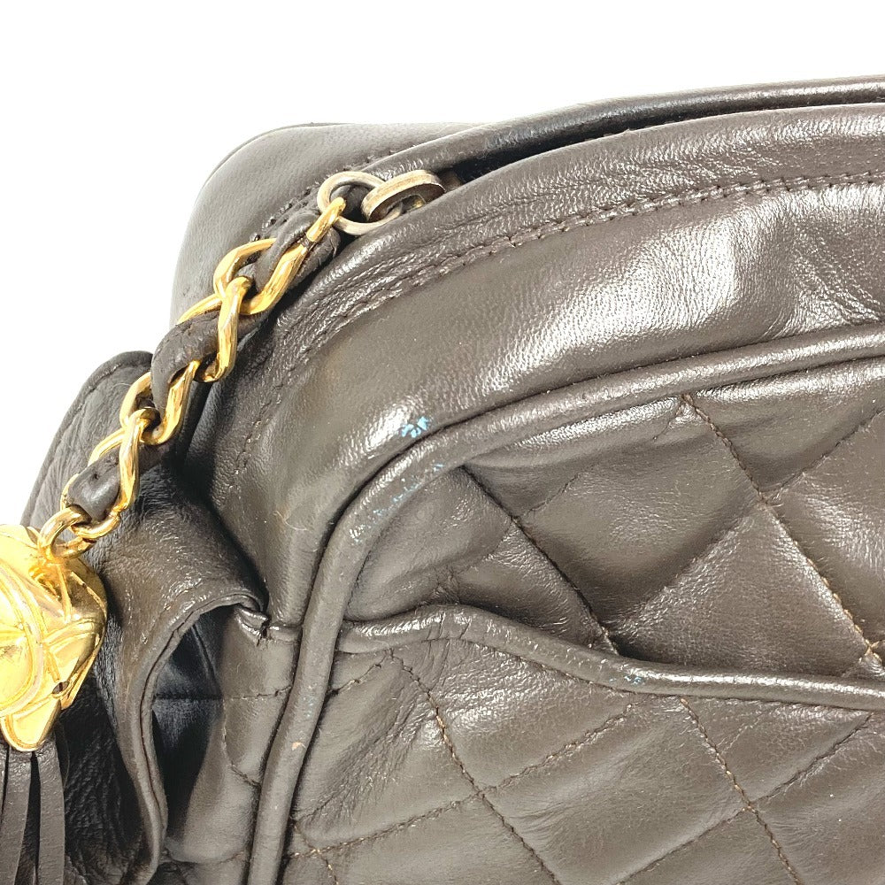 CHANEL ヴィンテージ CC ココマーク ロゴ キルティング マトラッセ カバン 斜め掛け フリンジ タッセル ココボール ショルダーバッグ レザー ユニセックス ブラウン