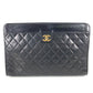 CHANEL ヴィンテージ CC ココマーク ロゴ マトラッセ キルティング カバン ポーチ セカンドバッグ クラッチバッグ レザー ユニセックス ブラック