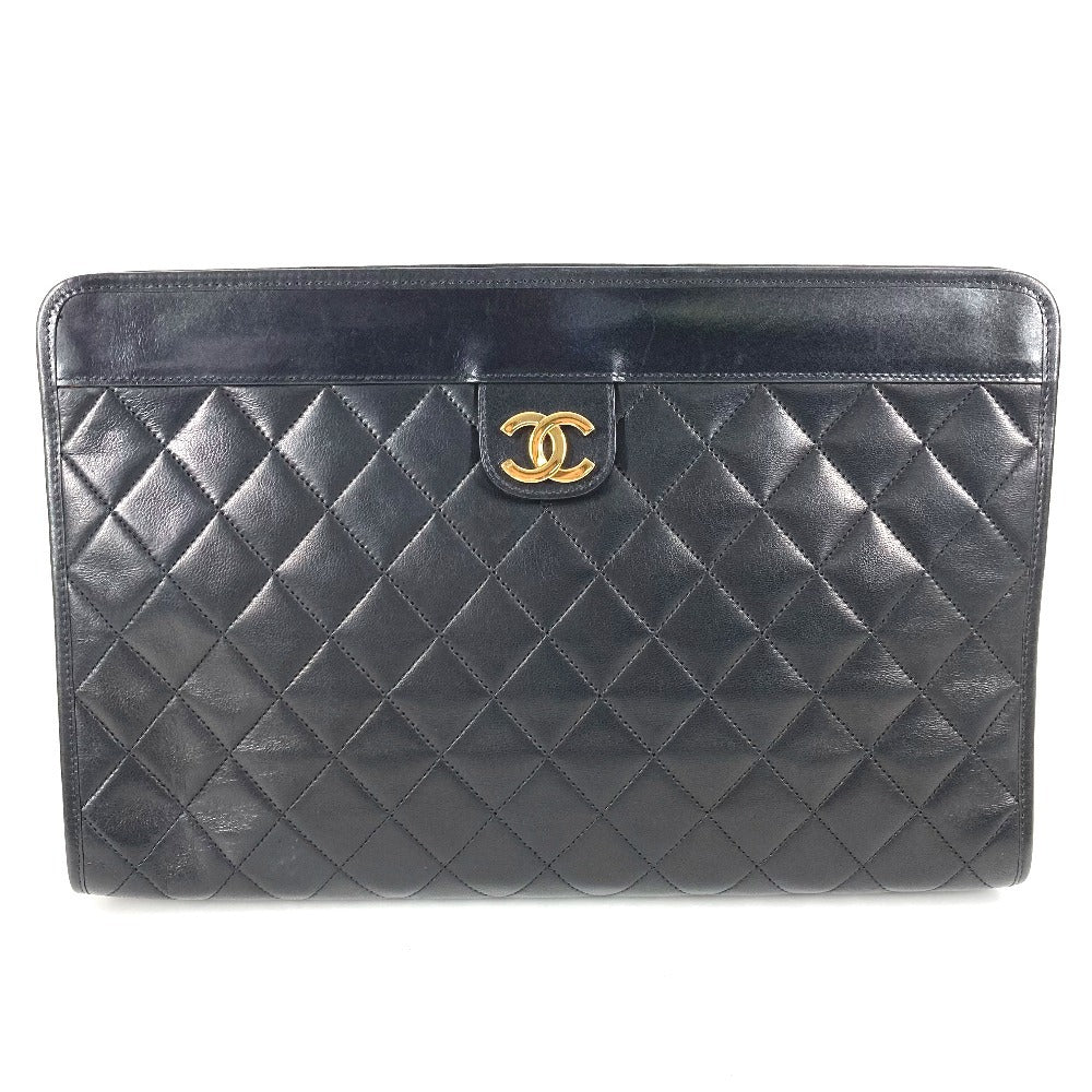 CHANEL ヴィンテージ CC ココマーク ロゴ マトラッセ キルティング カバン ポーチ セカンドバッグ クラッチバッグ レザー ユニセックス ブラック