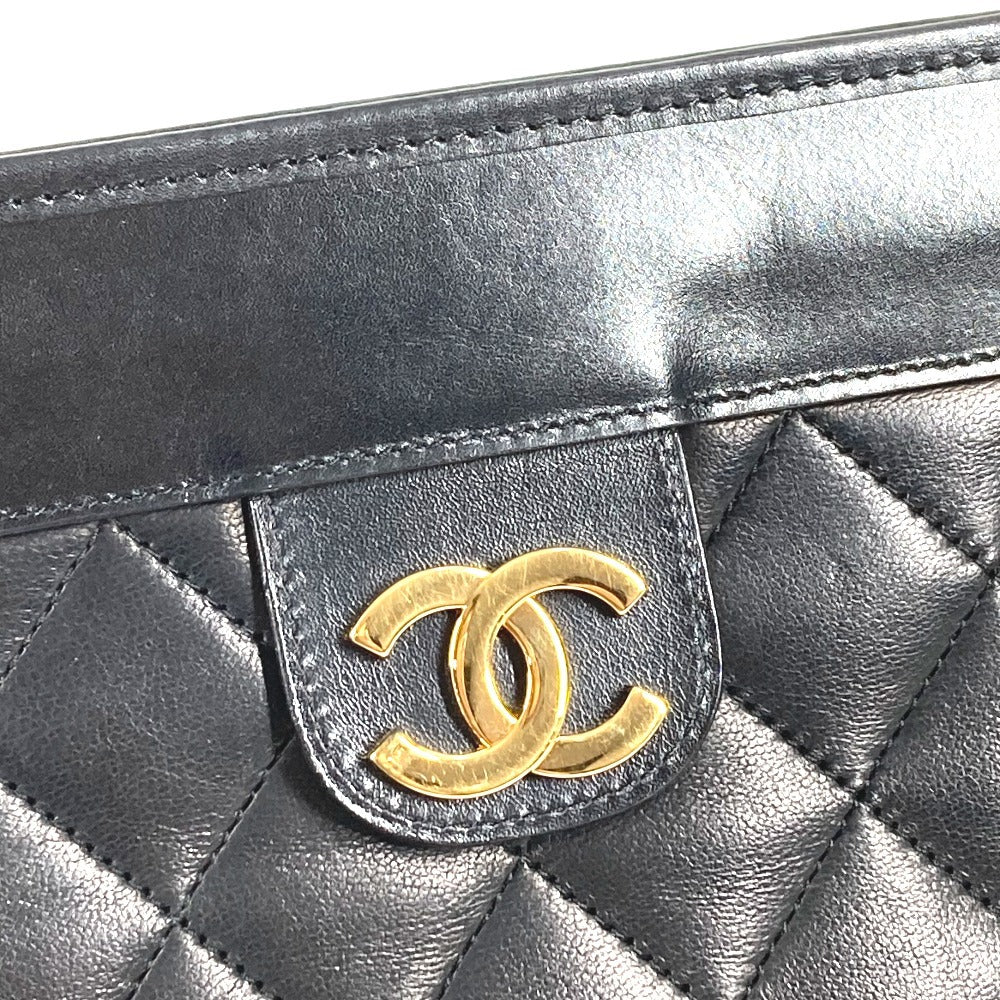 CHANEL ヴィンテージ CC ココマーク ロゴ マトラッセ キルティング カバン ポーチ セカンドバッグ クラッチバッグ レザー ユニセックス ブラック