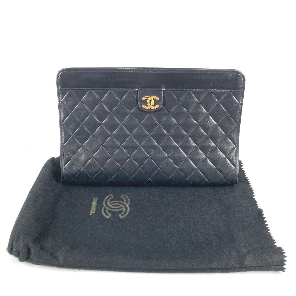 CHANEL ヴィンテージ CC ココマーク ロゴ マトラッセ キルティング カバン ポーチ セカンドバッグ クラッチバッグ レザー ユニセックス ブラック