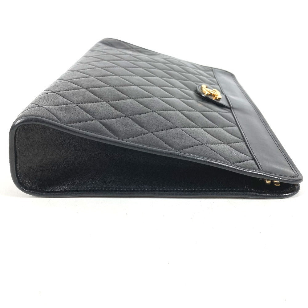 CHANEL ヴィンテージ CC ココマーク ロゴ マトラッセ キルティング カバン ポーチ セカンドバッグ クラッチバッグ レザー ユニセックス ブラック