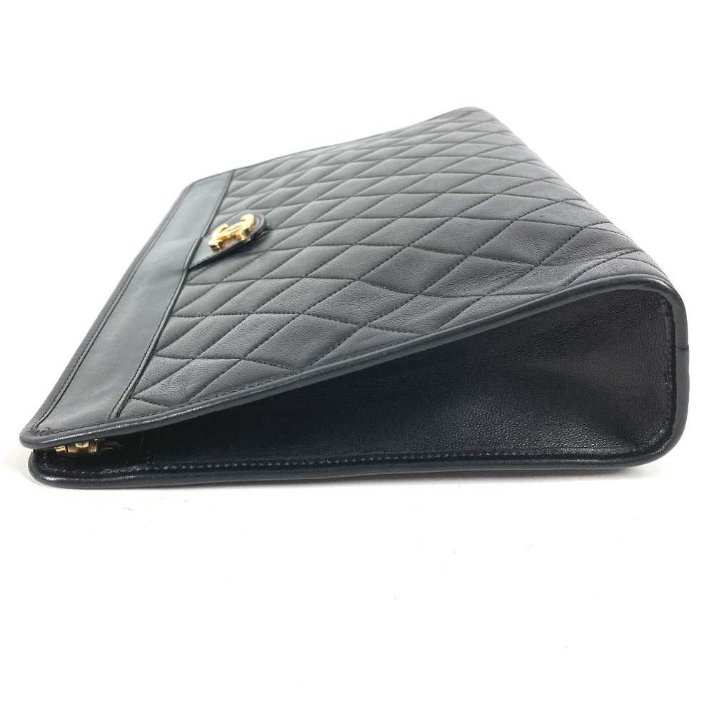 CHANEL ヴィンテージ CC ココマーク ロゴ マトラッセ キルティング カバン ポーチ セカンドバッグ クラッチバッグ レザー ユニセックス ブラック