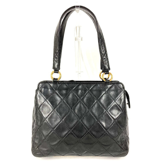 CHANEL Vintage Logo Matelasse Quilted Bag Tote Bag Shoulder Bag Handbag Leather Unisex Black
