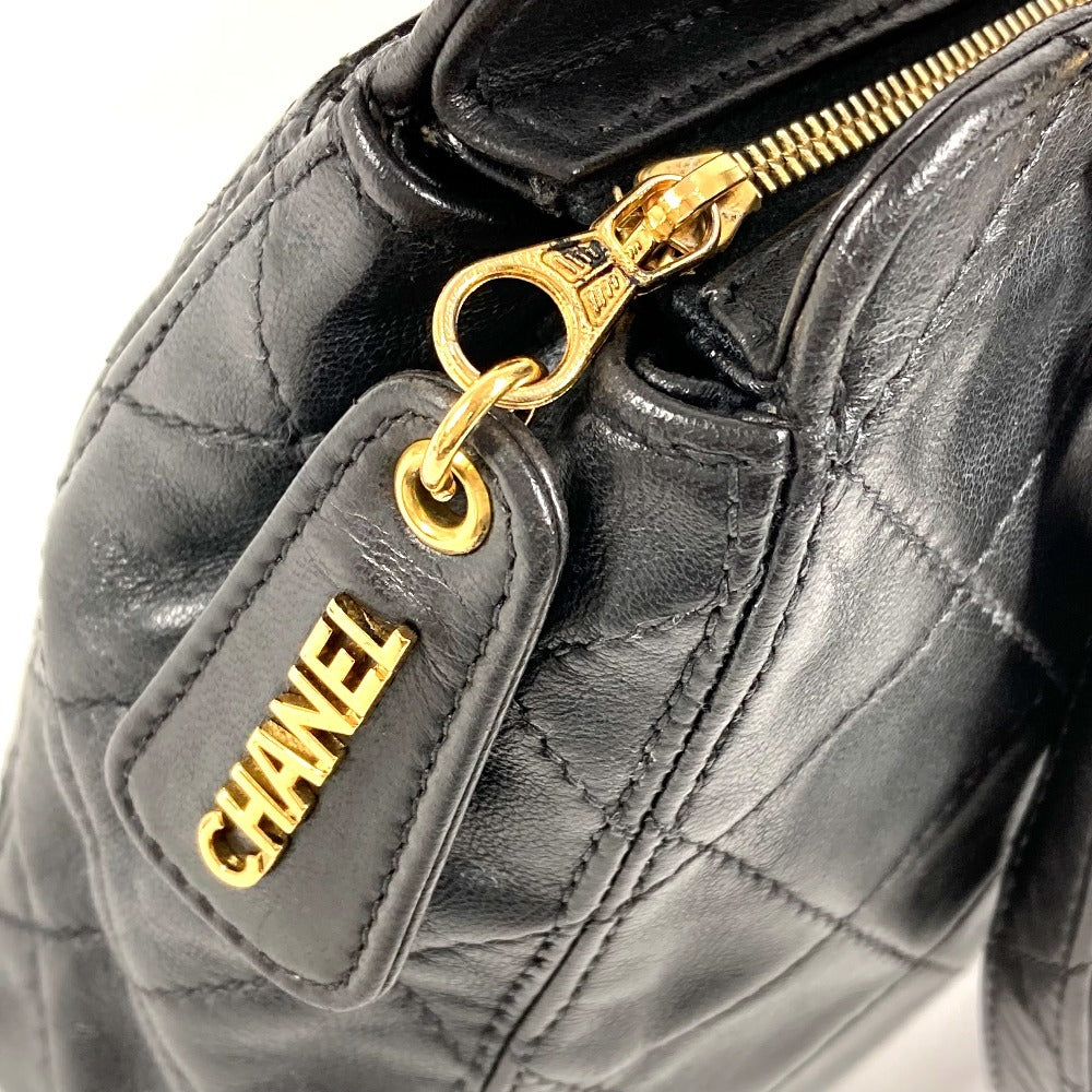 CHANEL Vintage Logo Matelasse Quilted Bag Tote Bag Shoulder Bag Handbag Leather Unisex Black