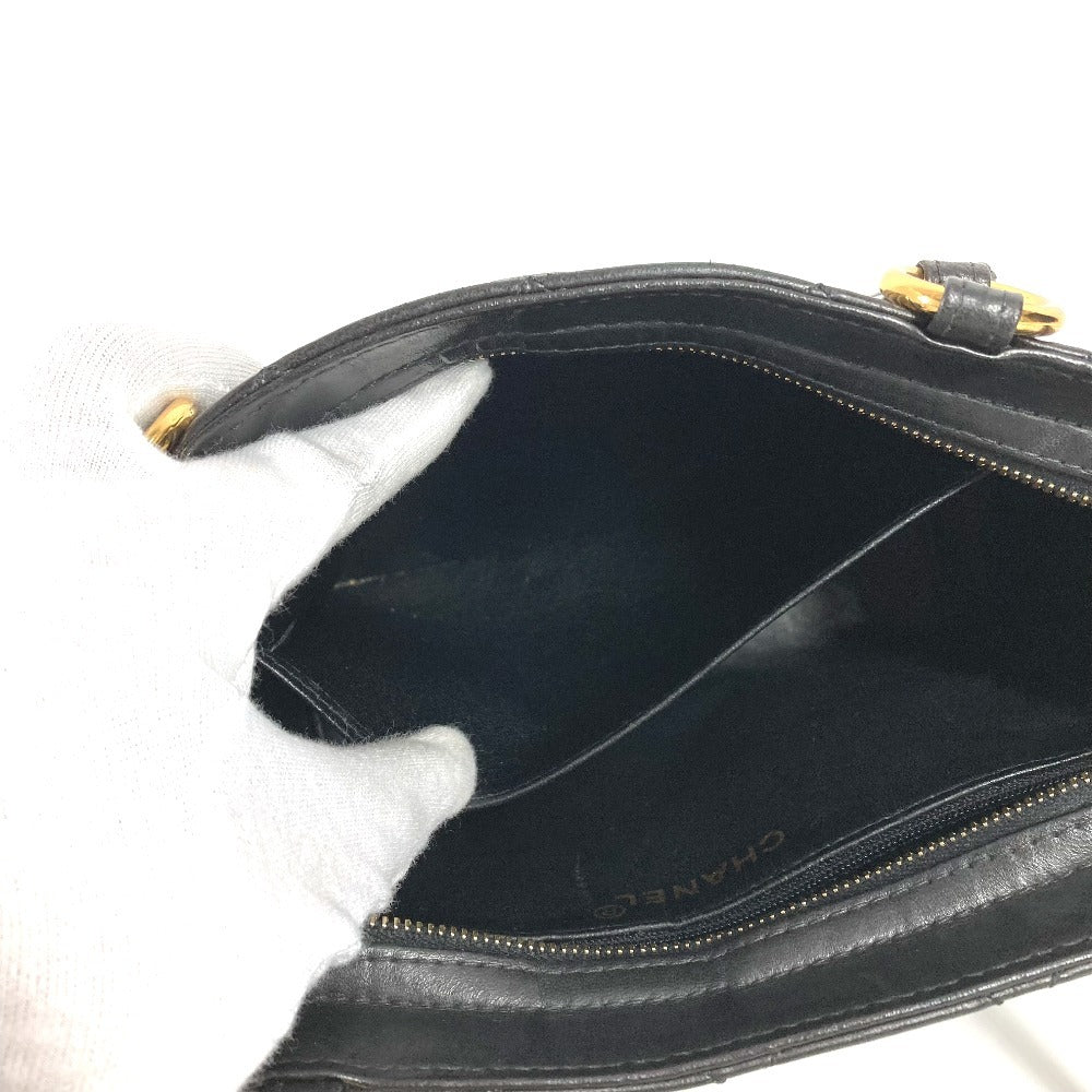 CHANEL Vintage Logo Matelasse Quilted Bag Tote Bag Shoulder Bag Handbag Leather Unisex Black