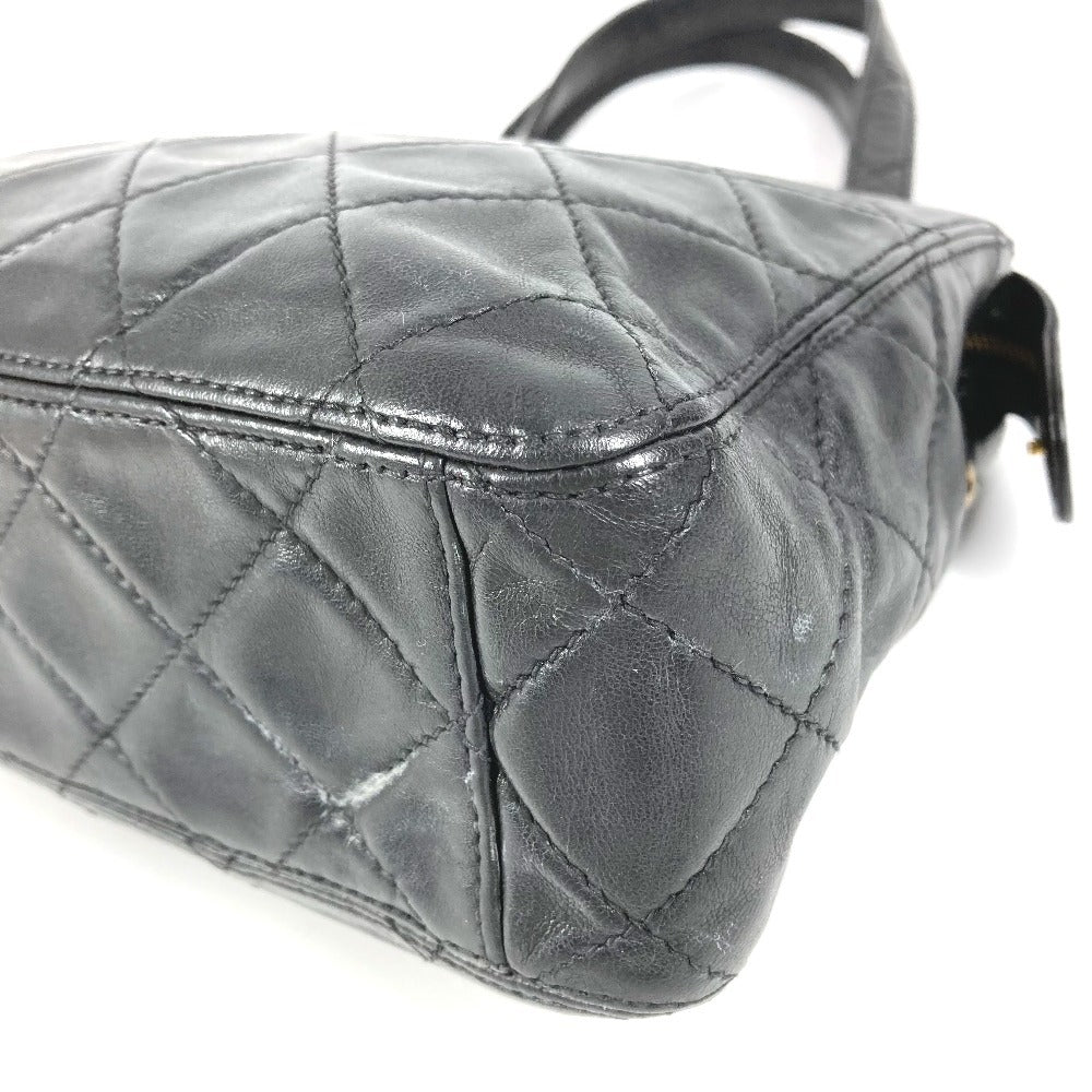 CHANEL Vintage Logo Matelasse Quilted Bag Tote Bag Shoulder Bag Handbag Leather Unisex Black