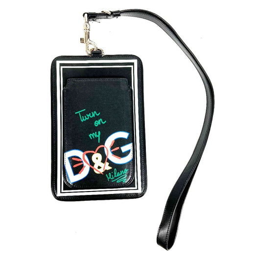 DOLCE&GABBANA ロゴ ストラップ付き マルチポーチ ポーチ レザー レディース ブラック