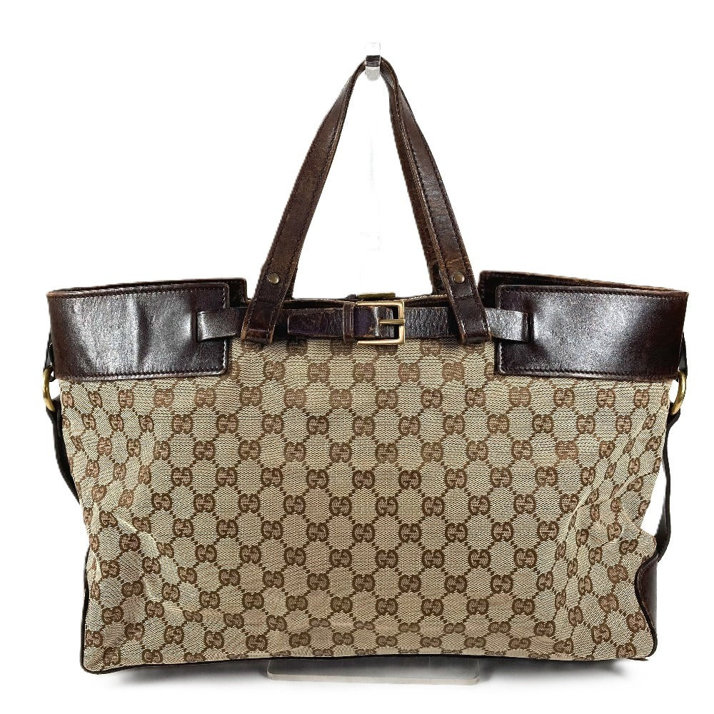 GUCCI 106251 GG Logo Tote Bag Shoulder Bag GG Canvas/Leather Unisex Beige