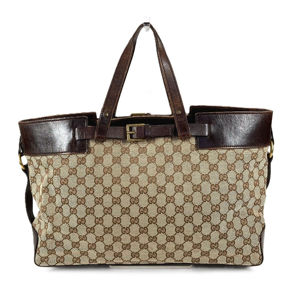 GUCCI 106251 GG Logo Tote Bag Shoulder Bag GG Canvas/Leather Unisex Beige