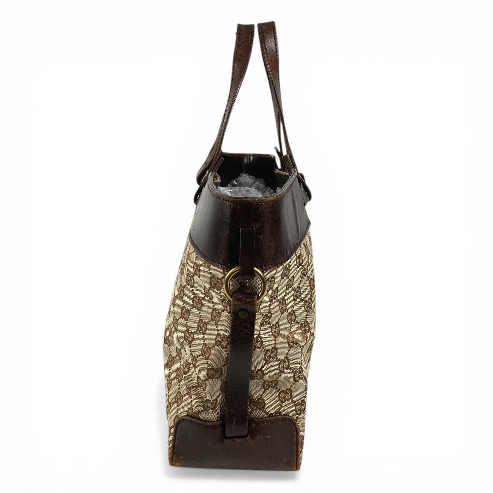GUCCI 106251 GG Logo Tote Bag Shoulder Bag GG Canvas/Leather Unisex Beige