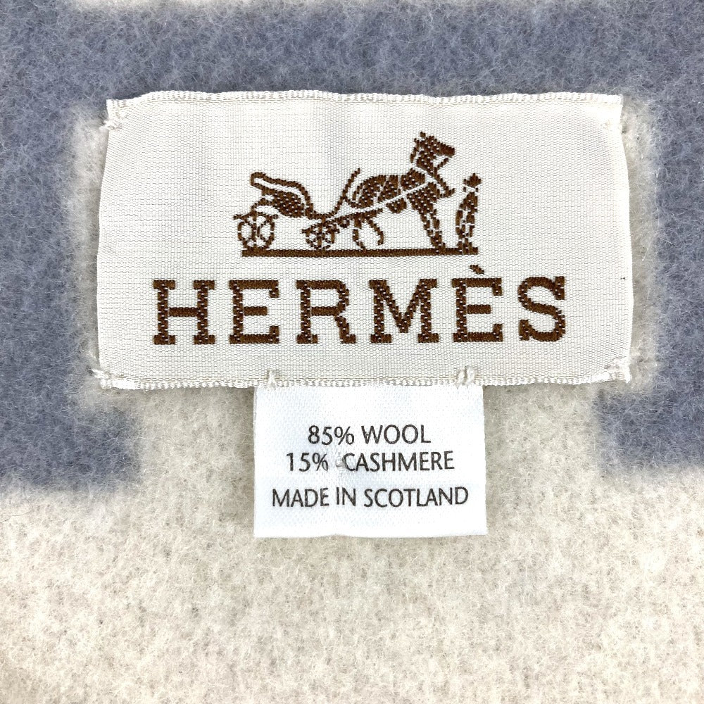 HERMES アヴァロン プレード ロゴ 雑貨 毛布 インテリア ひざ掛け プレード ブランケット ウール/カシミヤ ユニセックス ブルー系