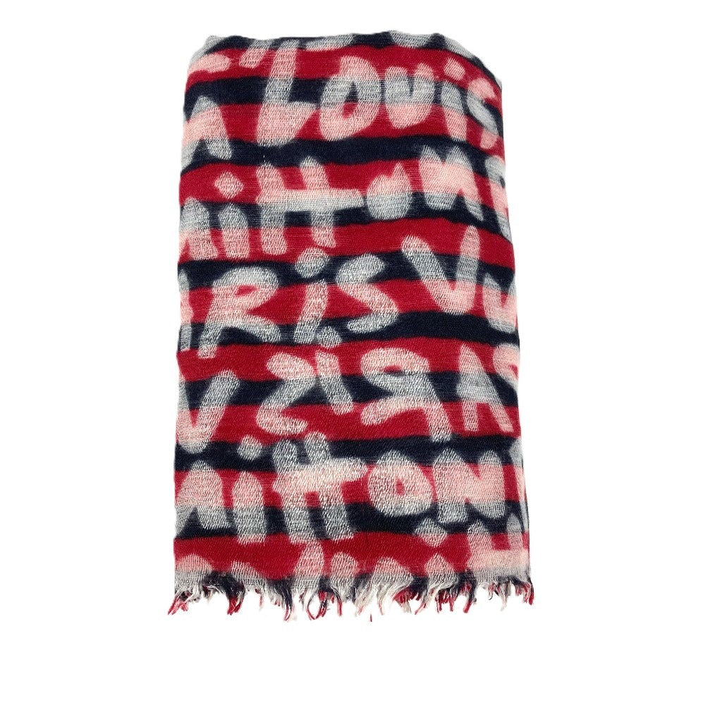 LOUIS VUITTON グラフィティ ロゴ ストール フリンジ ショール ウール ユニセックス レッド