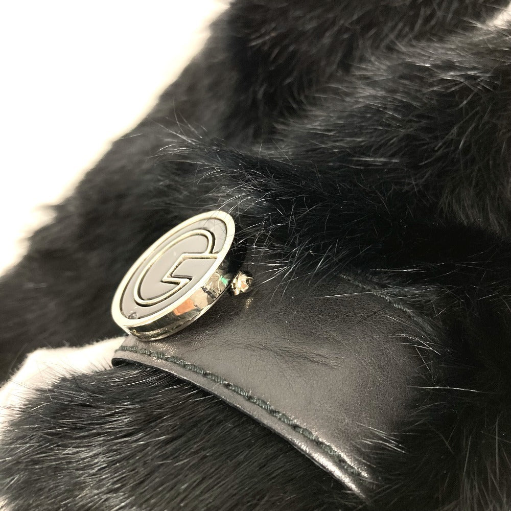 GUCCI 185746 G-logo Fur Tippet Scarf Unisex Black