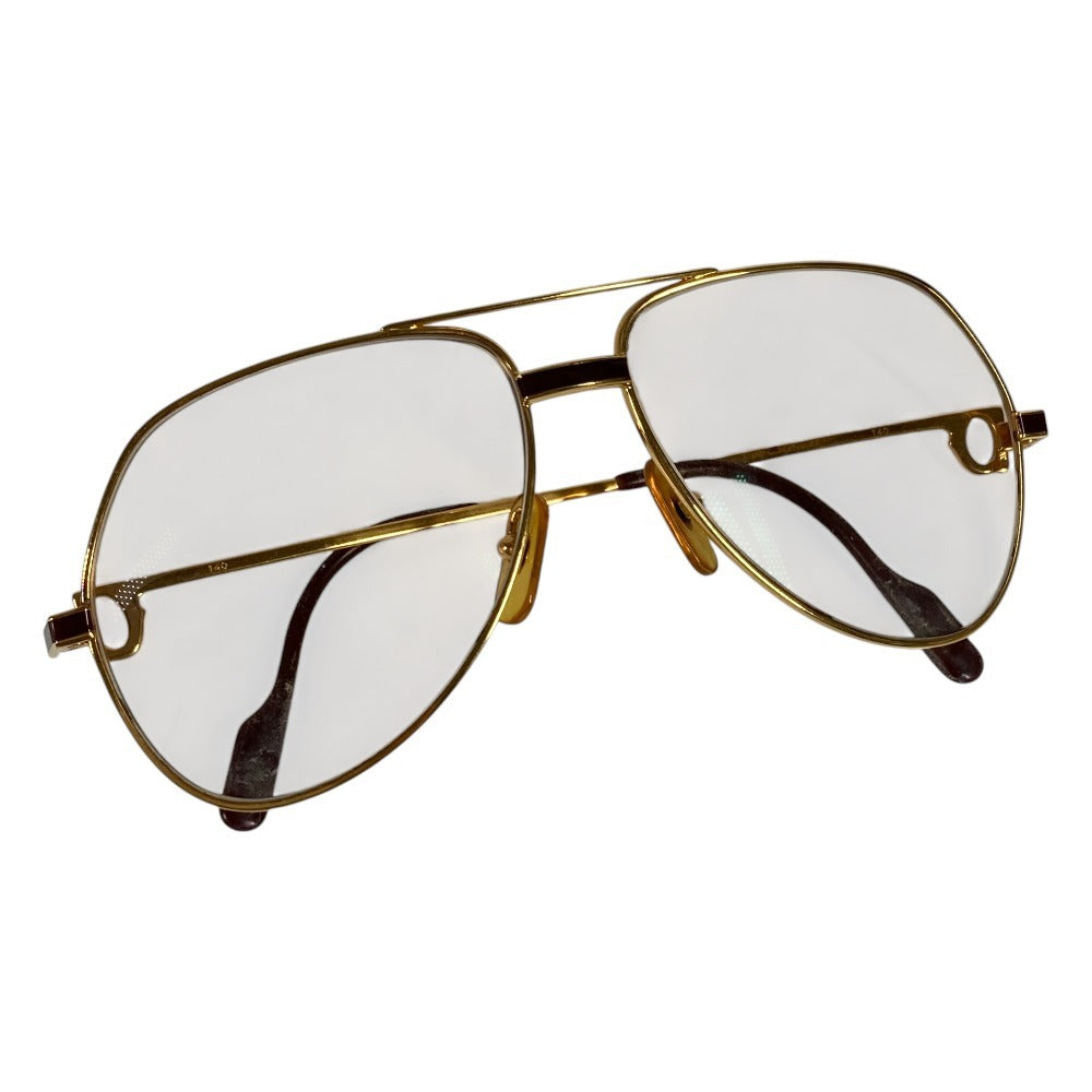 CARTIER Logo Eyeglasses Eyewear Glasses Metal Unisex Gold