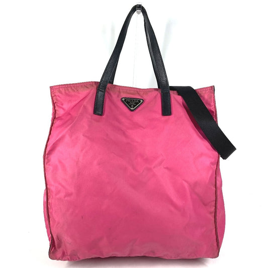 PRADA Triangle Logo Plate 2WAY Bag Handbag Tote Bag Crossbody Shoulder Bag Leather/Nylon Unisex Pink