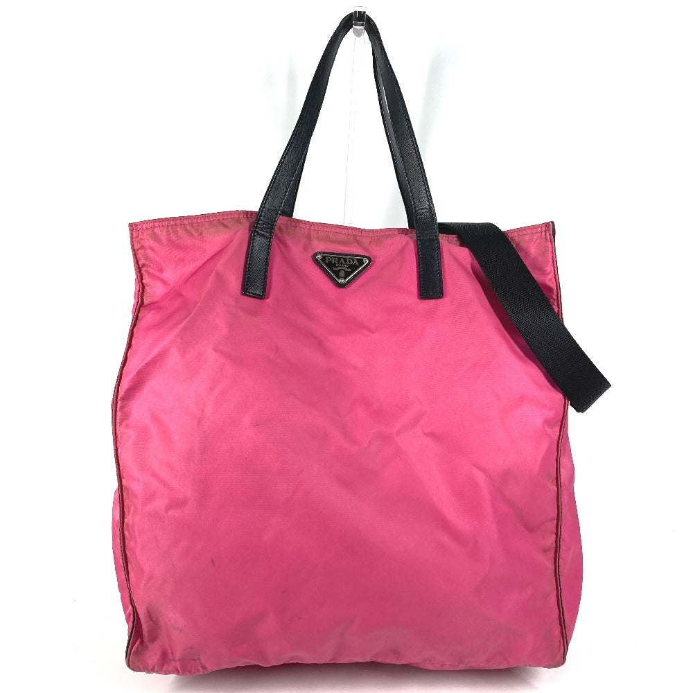 PRADA Triangle Logo Plate 2WAY Bag Handbag Tote Bag Crossbody Shoulder Bag Leather/Nylon Unisex Pink