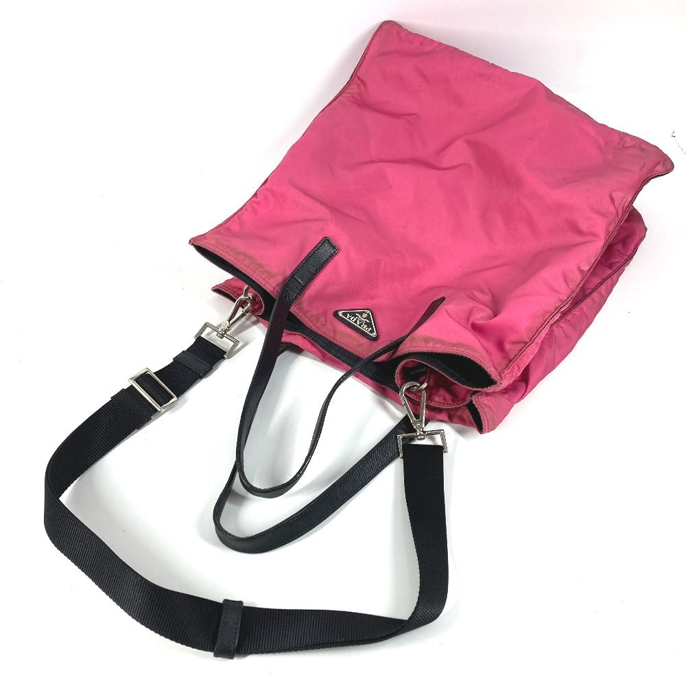 PRADA Triangle Logo Plate 2WAY Bag Handbag Tote Bag Crossbody Shoulder Bag Leather/Nylon Unisex Pink