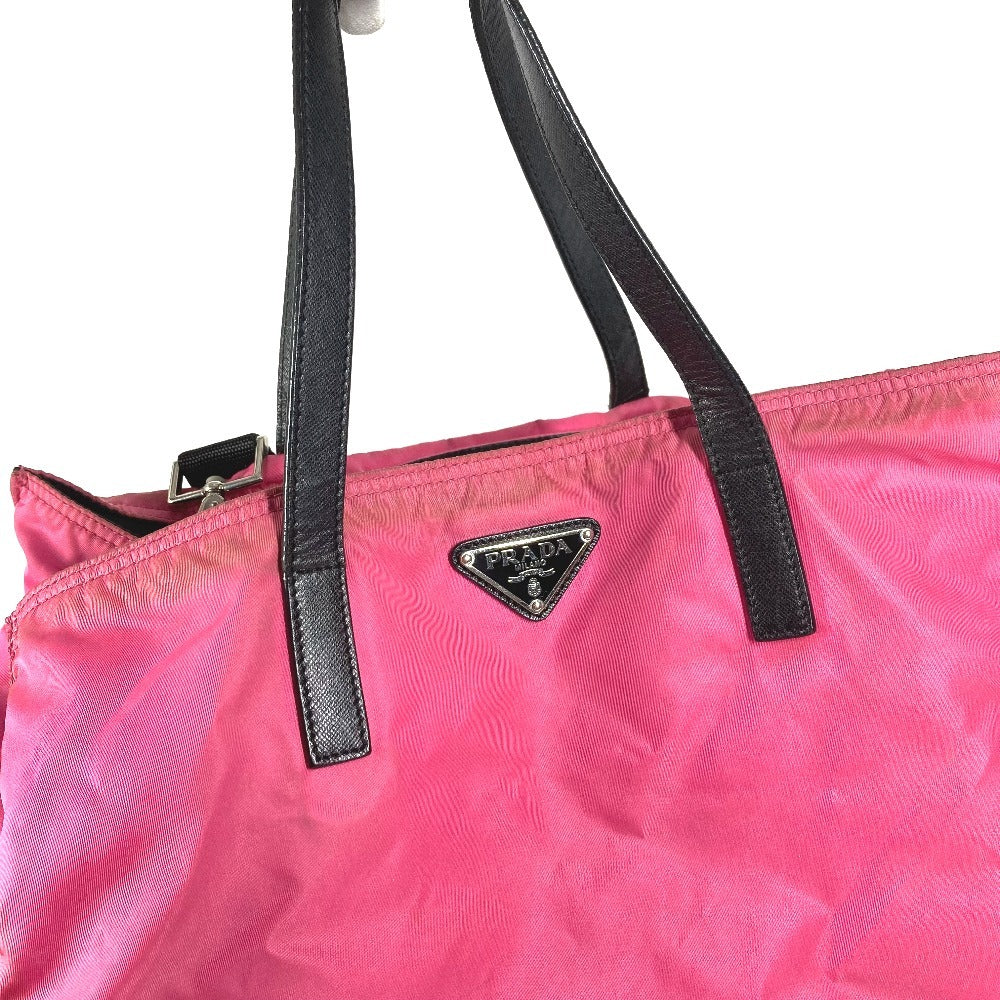 PRADA Triangle Logo Plate 2WAY Bag Handbag Tote Bag Crossbody Shoulder Bag Leather/Nylon Unisex Pink