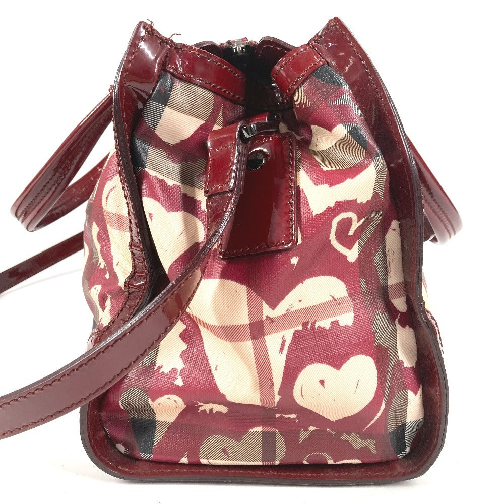 BURBERRY チェック ハート ロゴ カバン 肩掛け トートバッグ ショルダーバッグ PVC ユニセックス ベージュ