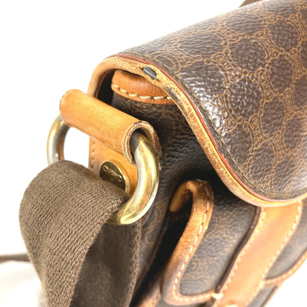 CELINE Macadam Logo Crossbody Bag Flap Shoulder Bag Leather Unisex Brown