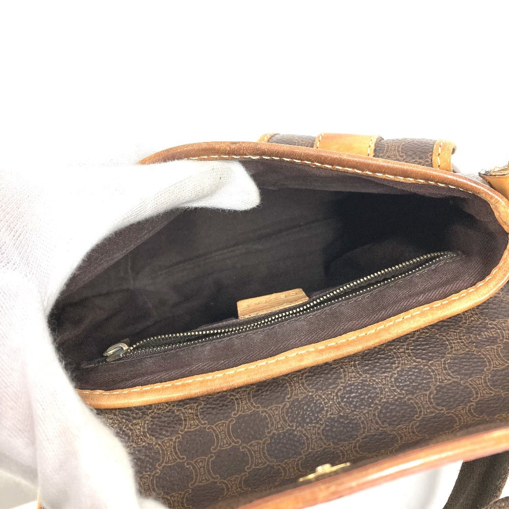 CELINE Macadam Logo Crossbody Bag Flap Shoulder Bag Leather Unisex Brown