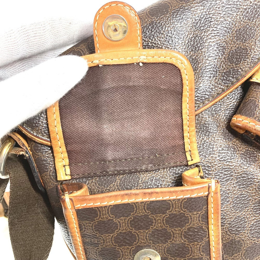 CELINE Macadam Logo Crossbody Bag Flap Shoulder Bag Leather Unisex Brown