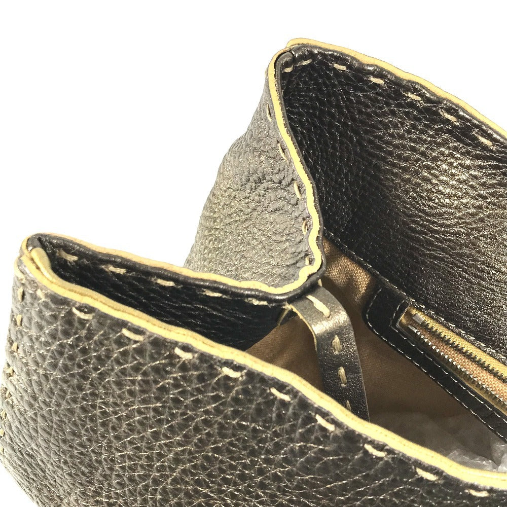 FENDI セレリア ステッチ カバン トートバッグ フラップ ハンドバッグ レザー ユニセックス メタリックゴールド系
