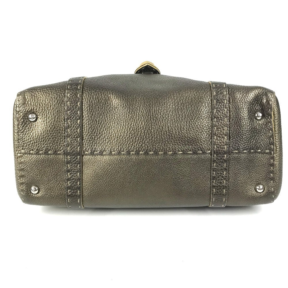 FENDI セレリア ステッチ カバン トートバッグ フラップ ハンドバッグ レザー ユニセックス メタリックゴールド系
