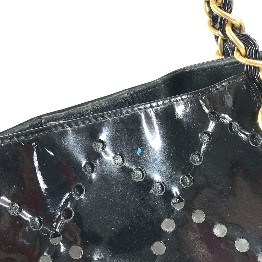 CHANEL Chain Bag CC Logo Quilted Coco Mark Perforated Tote Bag Shoulder Bag Double Chain Shoulder Bag Patent Leather Unisex Black