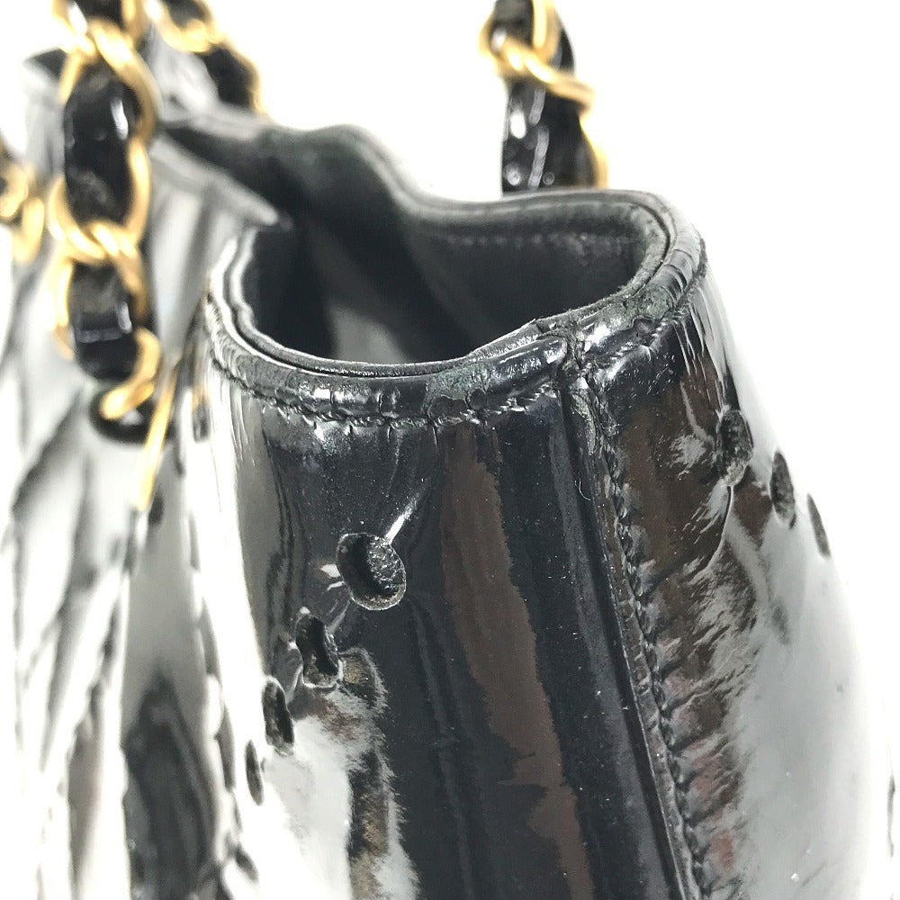 CHANEL Chain Bag CC Logo Quilted Coco Mark Perforated Tote Bag Shoulder Bag Double Chain Shoulder Bag Patent Leather Unisex Black