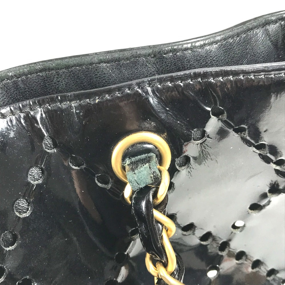CHANEL Chain Bag CC Logo Quilted Coco Mark Perforated Tote Bag Shoulder Bag Double Chain Shoulder Bag Patent Leather Unisex Black