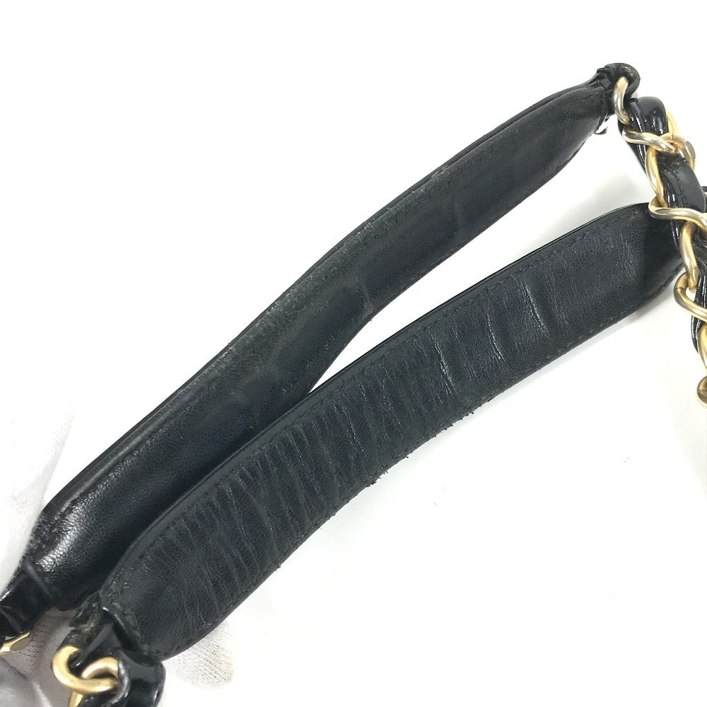 CHANEL Chain Bag CC Logo Quilted Coco Mark Perforated Tote Bag Shoulder Bag Double Chain Shoulder Bag Patent Leather Unisex Black