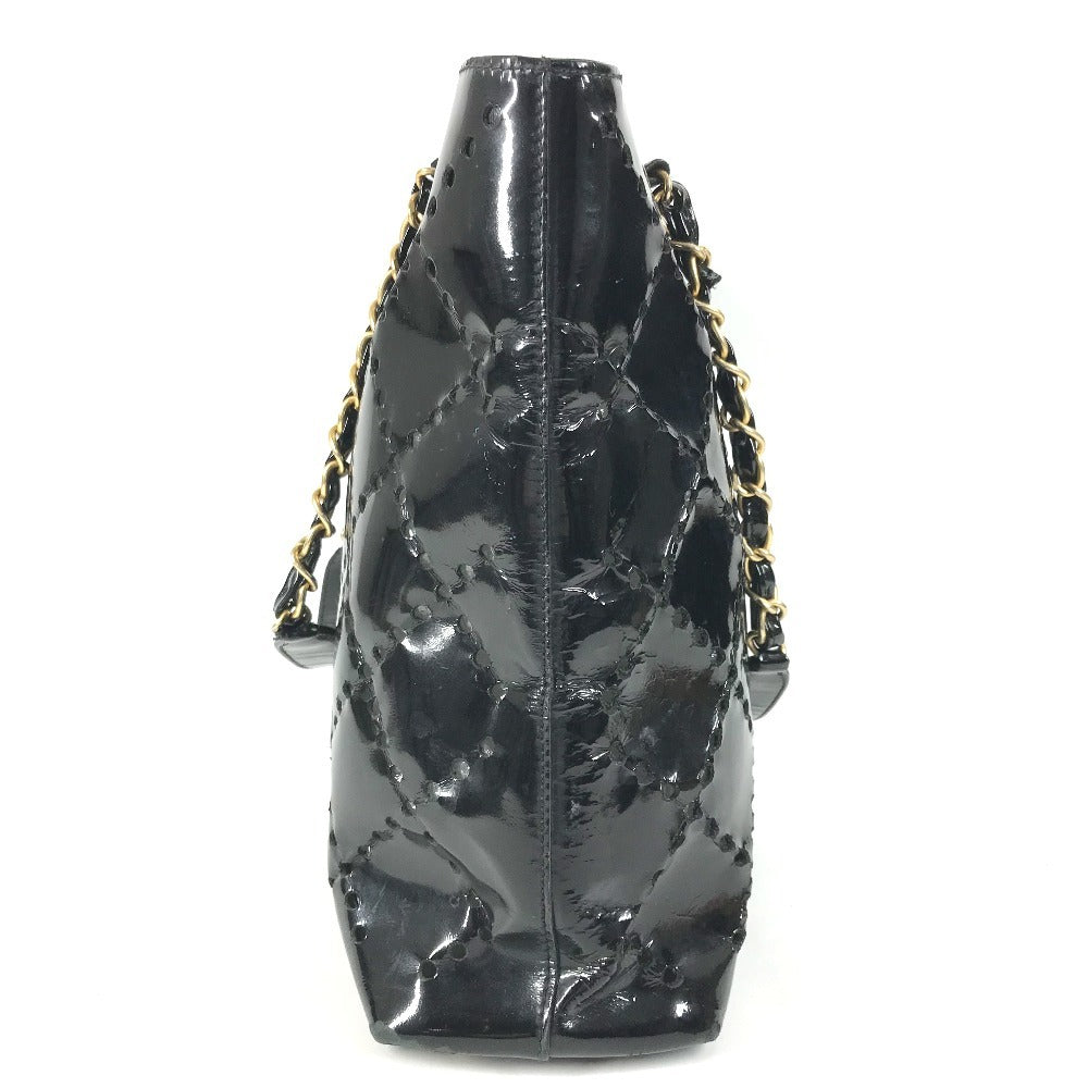 CHANEL Chain Bag CC Logo Quilted Coco Mark Perforated Tote Bag Shoulder Bag Double Chain Shoulder Bag Patent Leather Unisex Black