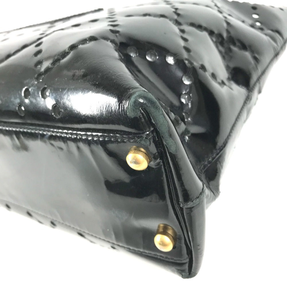 CHANEL Chain Bag CC Logo Quilted Coco Mark Perforated Tote Bag Shoulder Bag Double Chain Shoulder Bag Patent Leather Unisex Black