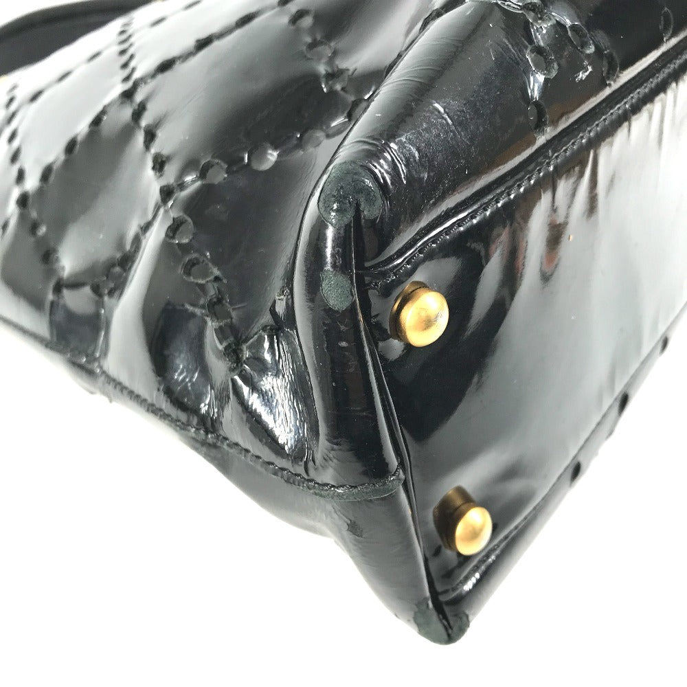CHANEL Chain Bag CC Logo Quilted Coco Mark Perforated Tote Bag Shoulder Bag Double Chain Shoulder Bag Patent Leather Unisex Black