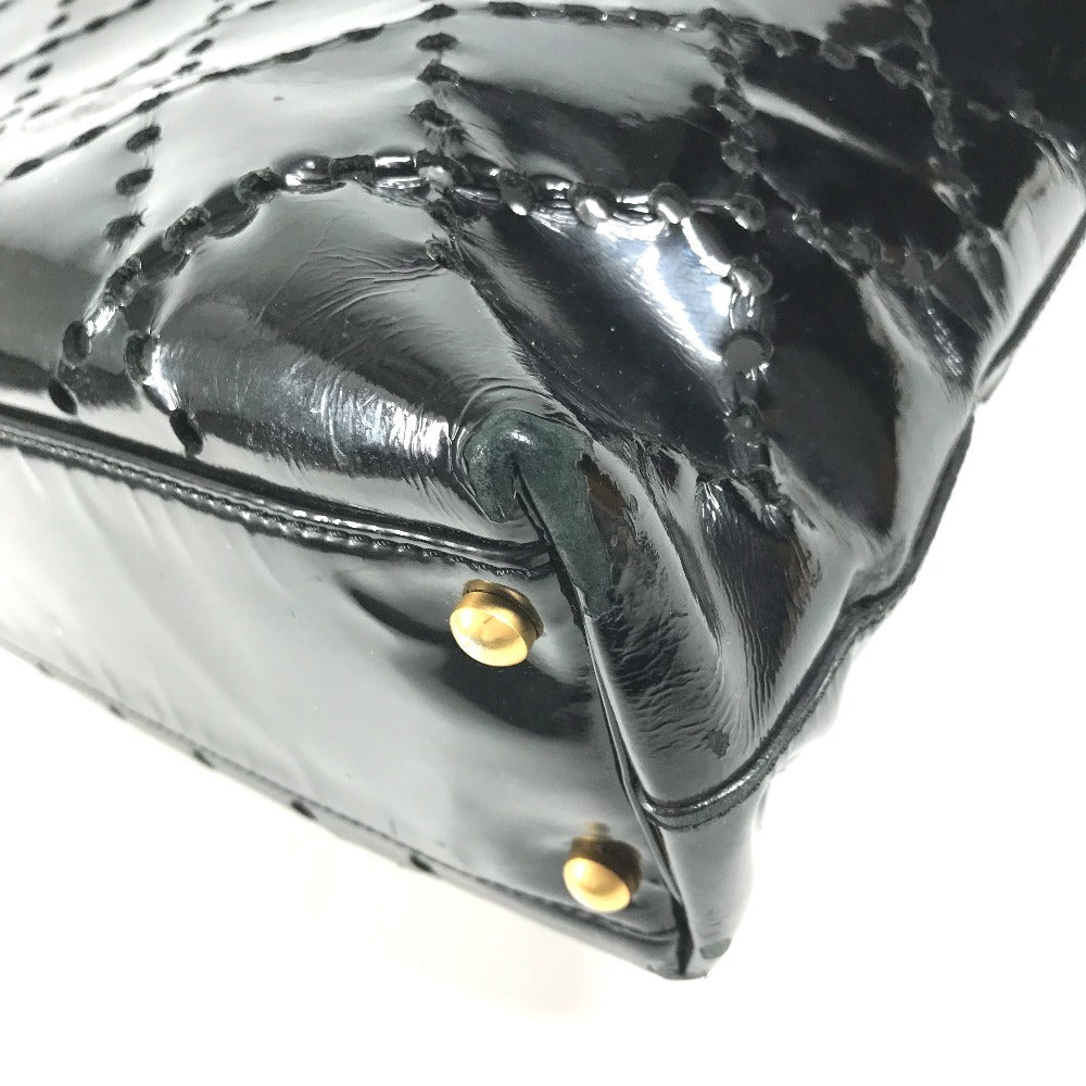 CHANEL Chain Bag CC Logo Quilted Coco Mark Perforated Tote Bag Shoulder Bag Double Chain Shoulder Bag Patent Leather Unisex Black