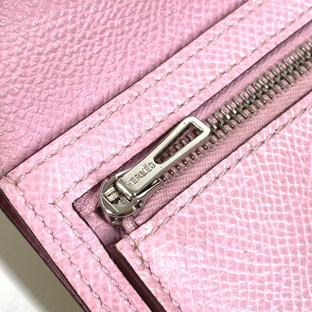 HERMES バイカラー ベアンコンパクトヴェルソ ベアン コンパクト ヴェルソ Hロゴ コンパクトウォレット 2つ折り財布 エプソン ユニセックス イエロー×ピンク