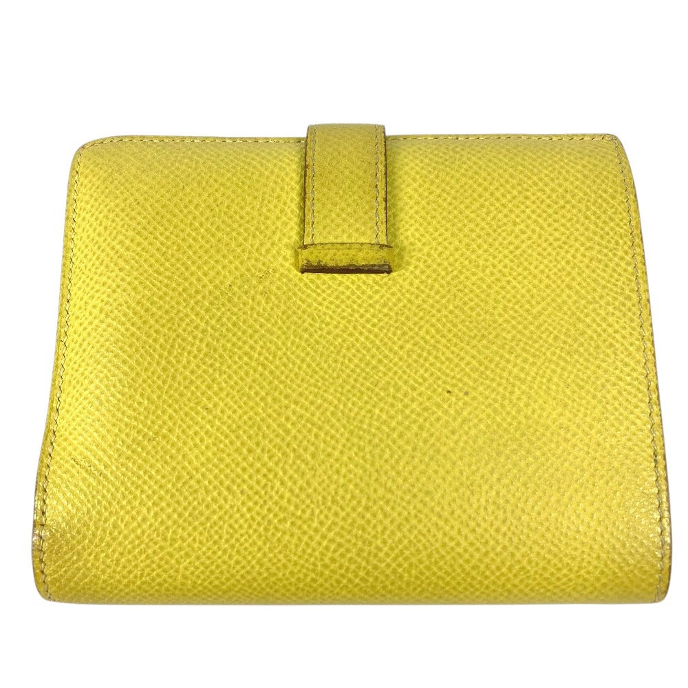 HERMES バイカラー ベアンコンパクトヴェルソ ベアン コンパクト ヴェルソ Hロゴ コンパクトウォレット 2つ折り財布 エプソン ユニセックス イエロー×ピンク
