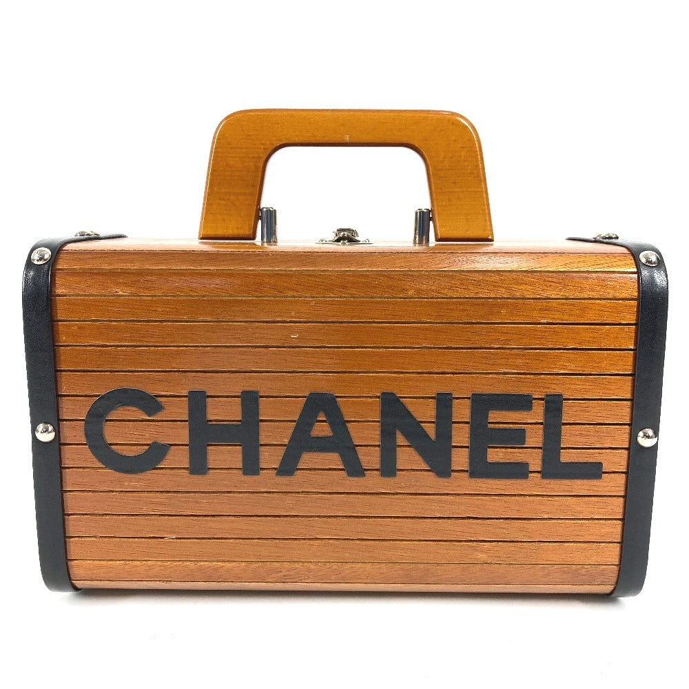 CHANEL Vintage CC Coco Mark Logo Vanity Bag Box Box Bag Handbag Wood Ladies Brown
